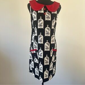 Beebop & Wally Peter Pan Collar Birdcage Dress XS Red Trim Pockets